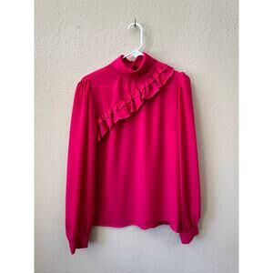 Vintage 80s pink ruffled long sleeve Sunny South blouse size 12